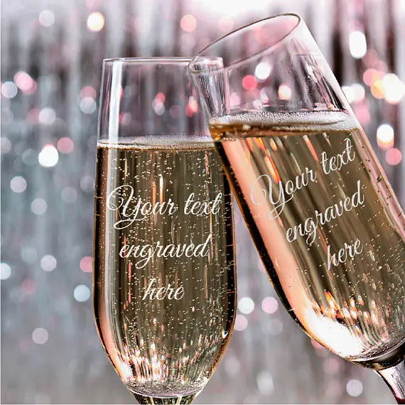 Personalised Wedding Bride and Groom Toasting Champagne Flutes Glasses 