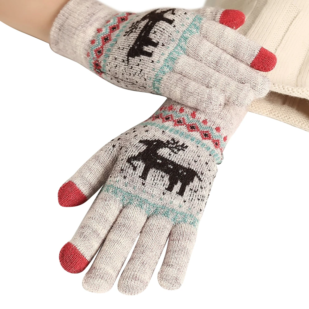 Christmas Reindeer Winter Soft Knit Touch Screen Smartphone Couple Warm
