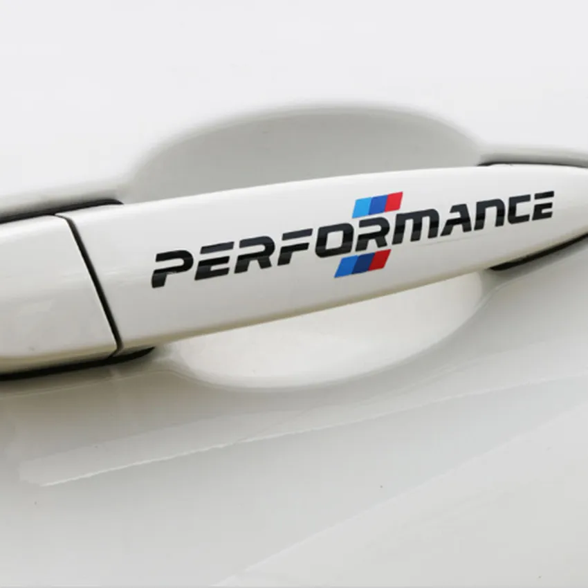 4 шт 2*14 см автомобиля спортивных выступлений наклейки дверная ручка наклейки на ручку для укладки волос логотип для BMW M3 M5 X1 X3 X5 X6 E36 E39 E46 E30 E60 E92