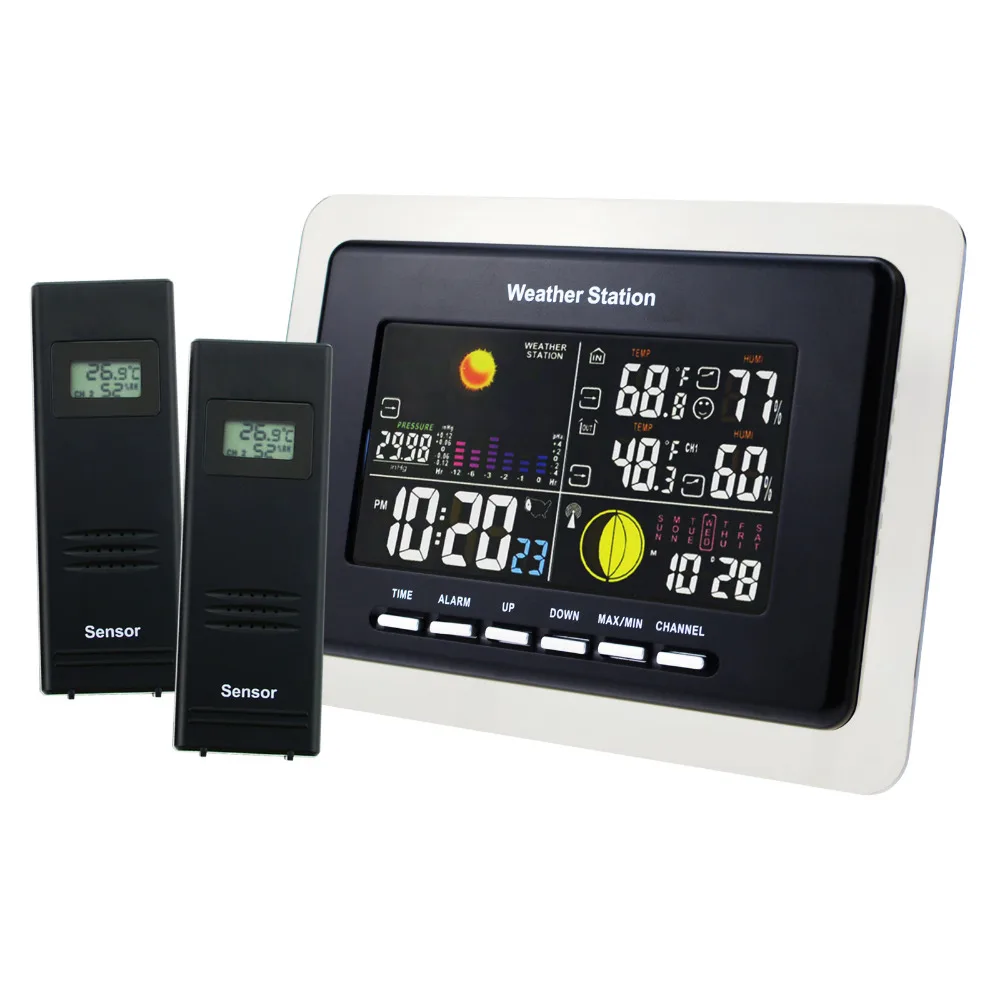 

RCC WWVB Weather Station Indoor Outdoor Humidity Temperature Forecast Alarm Snooze + 2 Remote Sensors - 110V ONLY