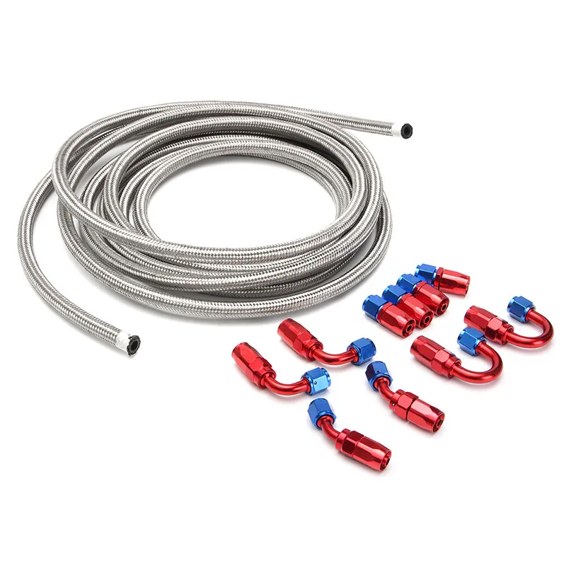 

11Pcs/set AN6 6AN 6M Stainless Steel Braided Oil Fuel Line & Fitting Hose End Adapter Kit Oil Cooler Hose Line Black Hose Line