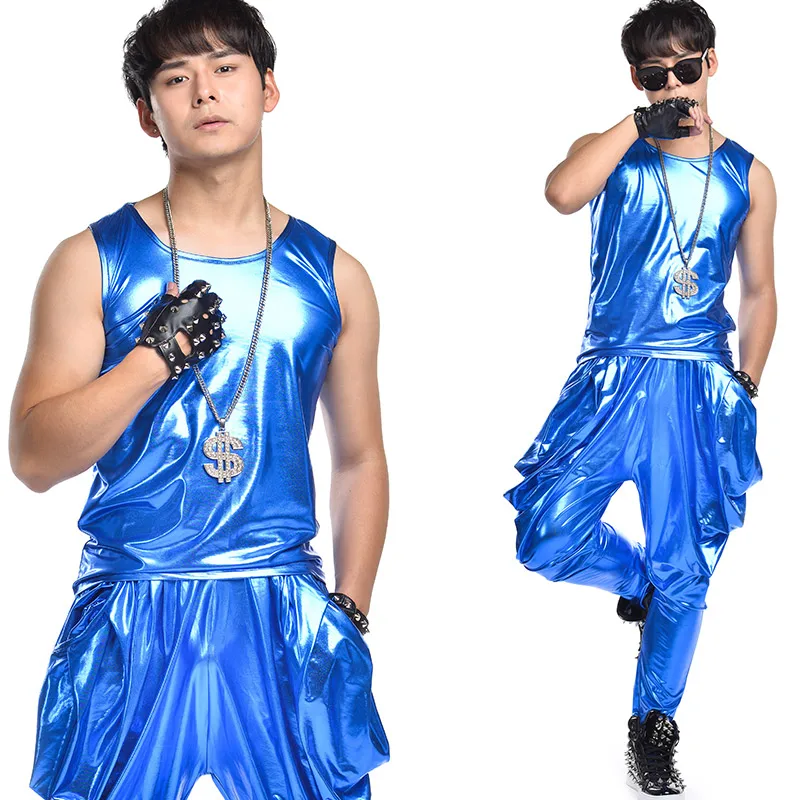 

Men Jazz Dance Costumes Fashion Hip Hop Dancing Clothes DJ 2 Set Vest Pants Clothing Sexy Man Stage Club Performance Wear DWY488