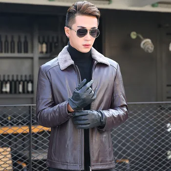 

Mens Winter PU Leather Down Coats Turn Down Collar 90% White Duck Down Jackets Men Down Parkas Outwear Male PU Overcoat JK-776