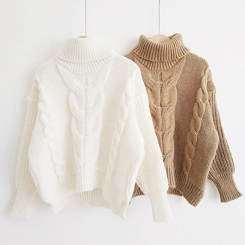 Плотный пуловер свитер витая водолазка вязаный джемпер Осень зимний теплый вязаный Пуловеры оверсайз женские корейские Топы