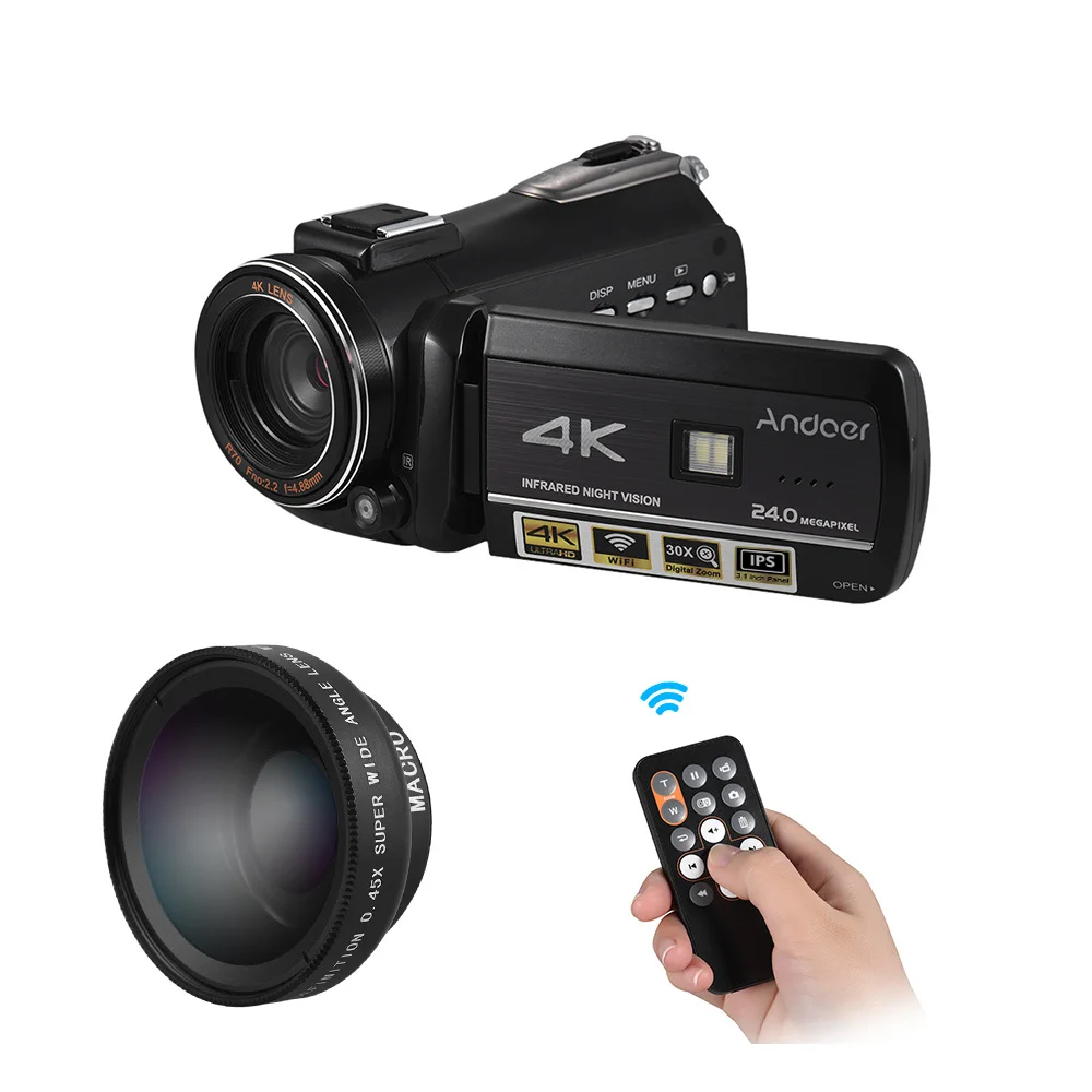 Andoer AC3 4K UHD 24MP Цифровая видеокамера регистратор w/0.45X Широкоугольный объектив