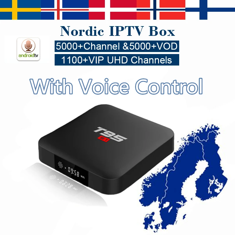 GOTiT скандинавский IPTV T95 S1 Android7.1 2G/16G Смарт ТВ коробка+ Подсветка комбо Управление+ Мир Pro IP ТВ 5000+ Live Норвегии Швеции Дания Арабский IP ТВ