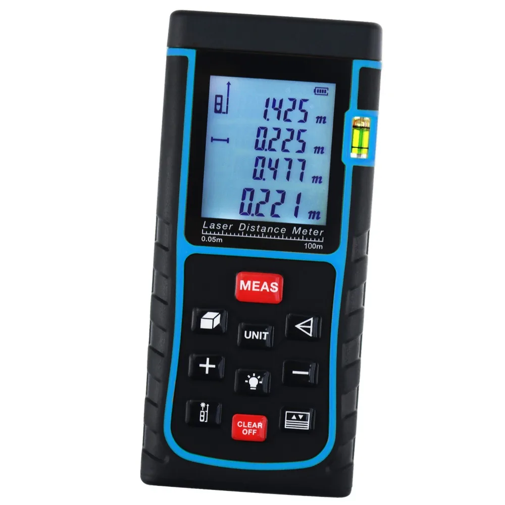

Digital Laser Distance 100M Area Volume Pythagorean w/ Spirit Level Industrial Construction Use Measure Range Finder Tool