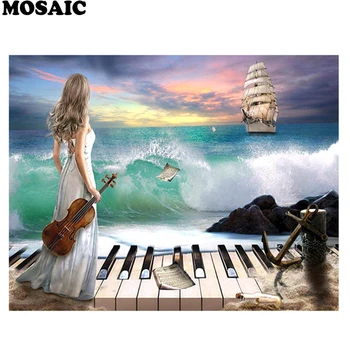 

Full Square 5D DIY Diamond Painting piano woman violin seaside diamond Embroidery Cross Stitch,Mosaic pictures,Home Decor