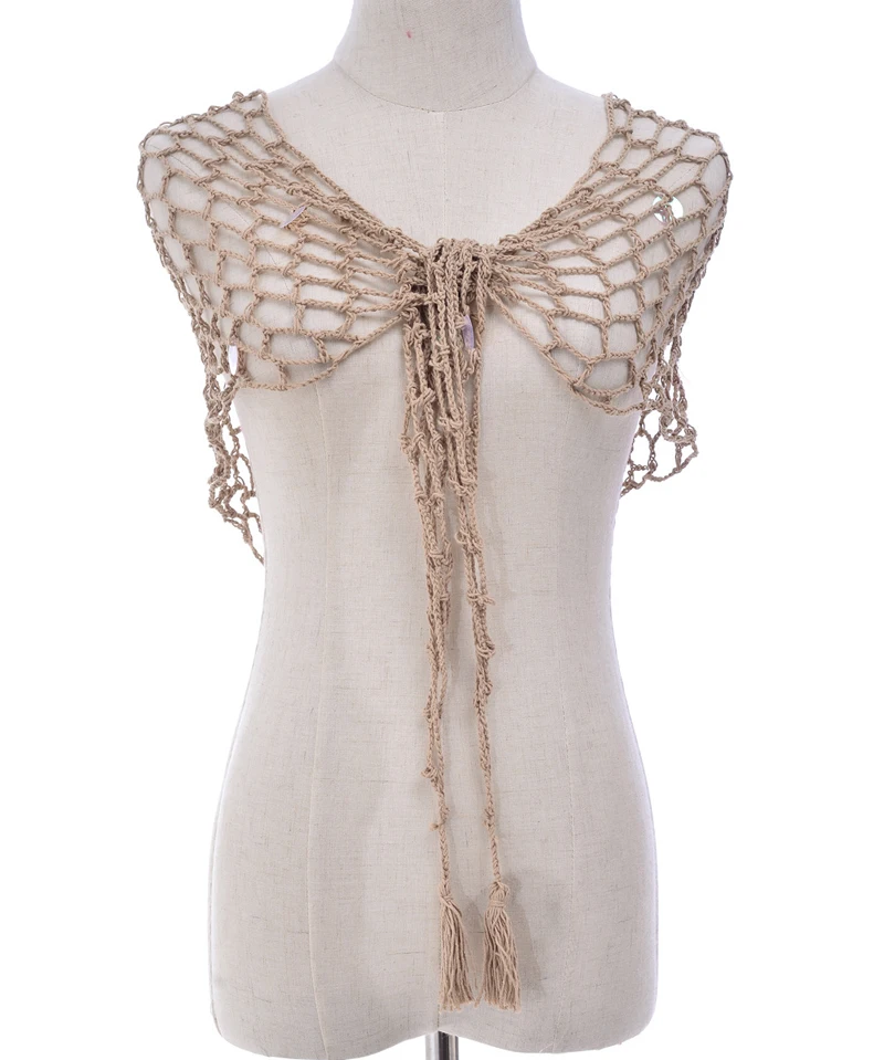 Goedkoop Fitshinling Lovertjes handgemaakte haak mesh beach cover up cape badmode kant sexy hot fringe bovenkleding bohemian strappy cover up