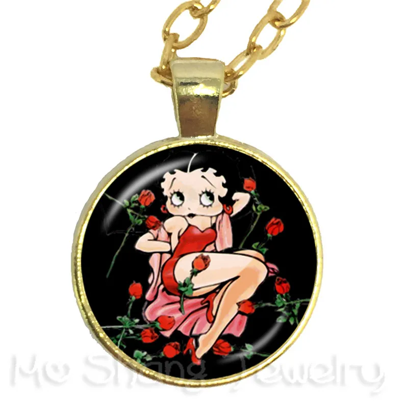 Новинка, классическое модное ожерелье Betty Boop, подвеска, стеклянный купол, ручная работа, ювелирное изделие, цепочка на свитер, подарок для друзей - Окраска металла: 2