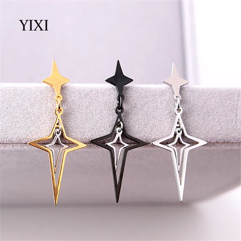 

YIXI 2 Pcs New Novelty Hollow Out Cross Earrings Stainless Steel Punk Men Women Personalized Brincos Pendientes Dangle Earrings
