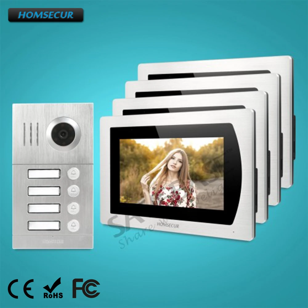 

HOMSECUR 7" Video&Audio Smart D 7" Video&Audio Smart Doorbell with Motion Detection for 4 Apartment BC121-4S + BM717-S