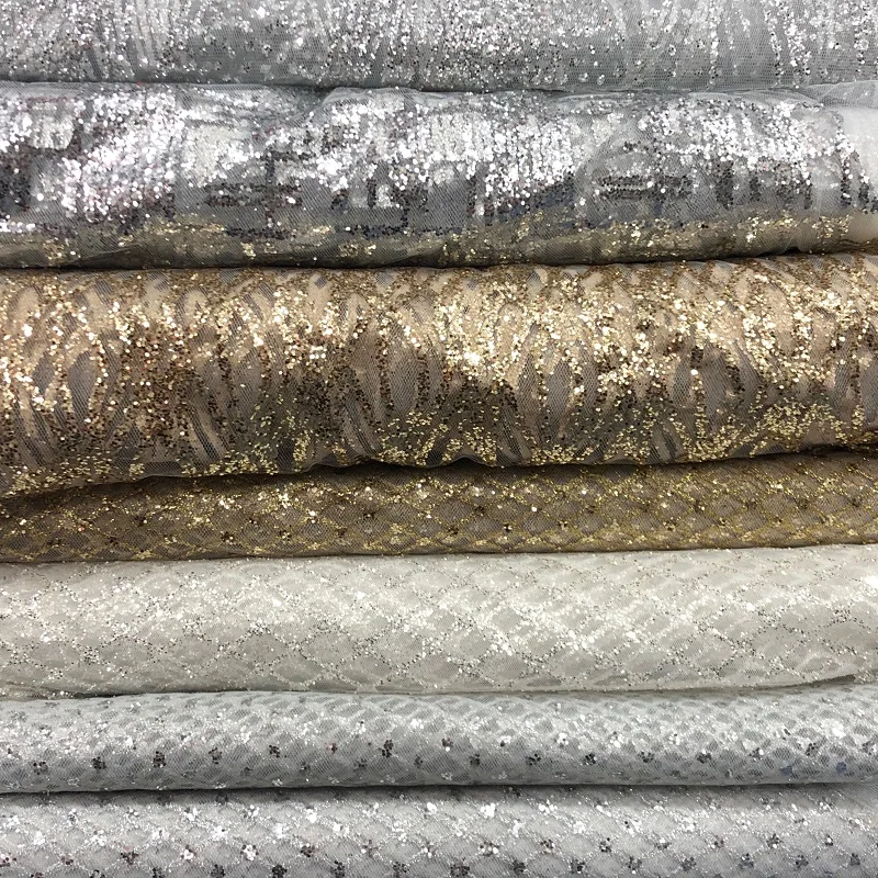 Красивая блестящая ткань, свадебная, сверкающая, белая, серебряная, золотая, кружевная ткань для свадебного вечернего шоу, платья для шитья, Рукоделие, сделай сам