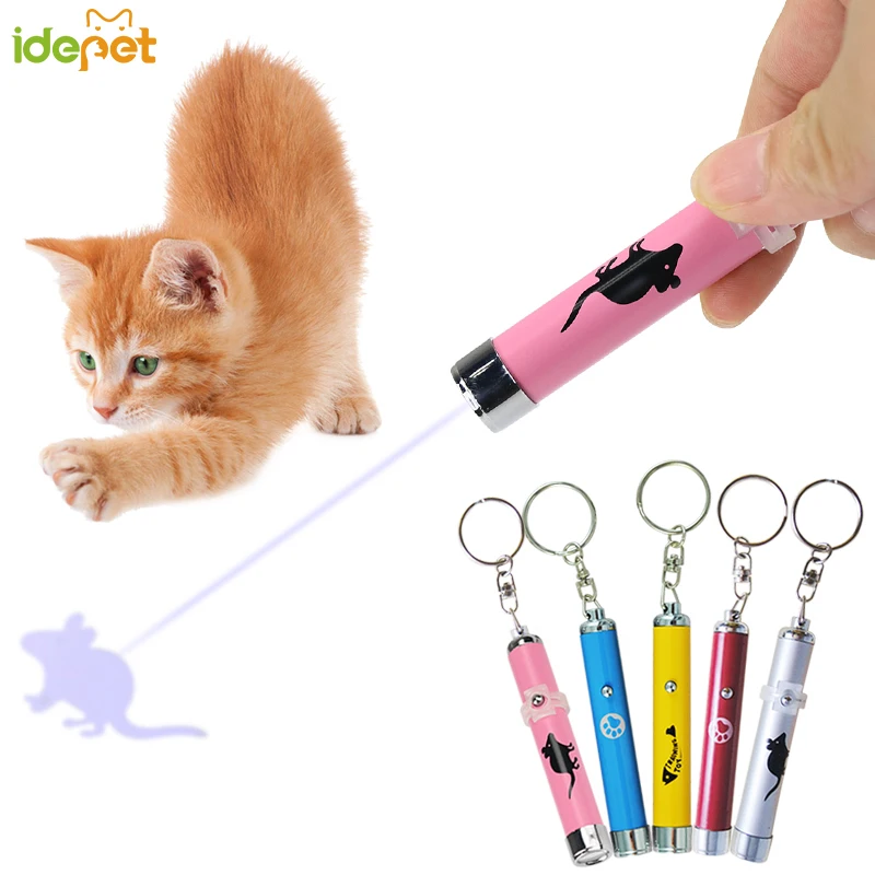 

Hot Sale Funny Pet Cat Toys LED Laser Pointer With Keychain Light Pen With Bright Animation Fish footprints Mouse Shadow 25S2