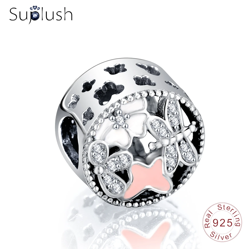 

Suplush Springtime Butterfly Flower Charm Beads Fit Original Bracelet 925 Sterling Silver Beads Jewelry Accessories PSMB0623