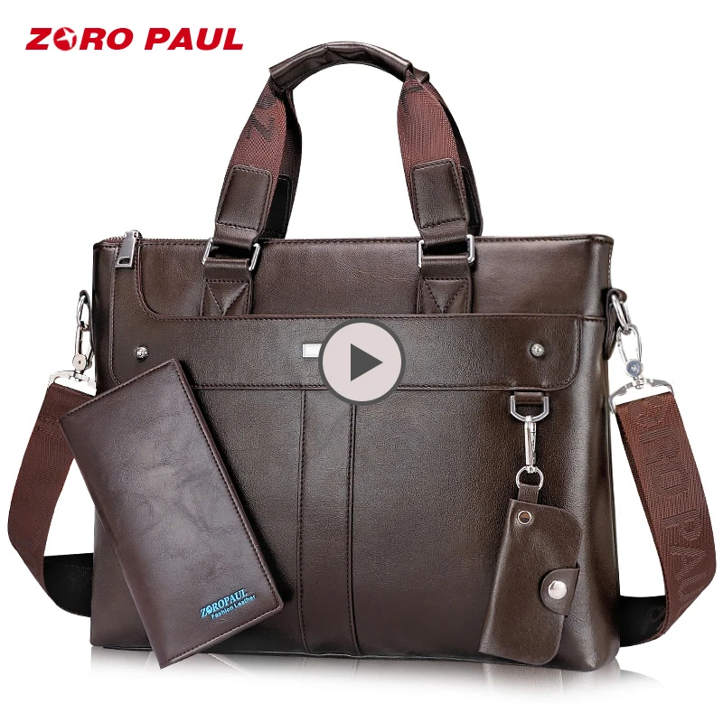 ZORO PAUL Men's Tote Briefcase 14inch Laptop Bag Business Shoulder Leather Messenger Bags Male Handbag Men Bag with Purse сумка zoro paul zr1901 3