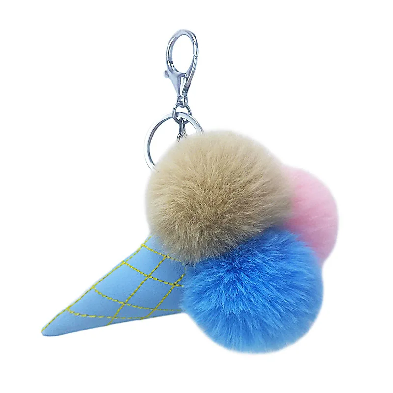 

Creative three colors fur ball ice cream cone key chain pendant lady's bag car key pendant with small gifts
