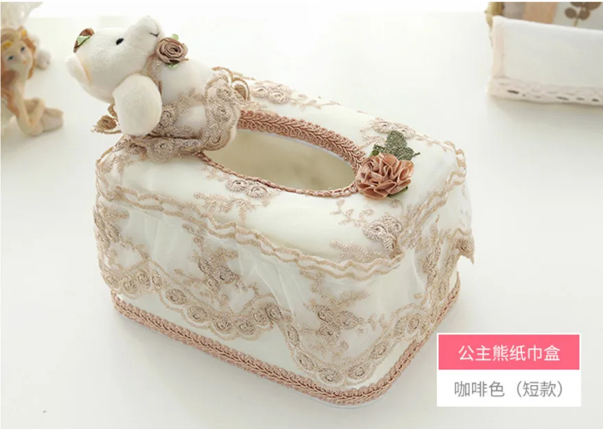 European Bear Cloth Fabric Lace Tissue Box Garden Creative Restaurant Living Room Desktop Paper Towel Storage Box Home Decor