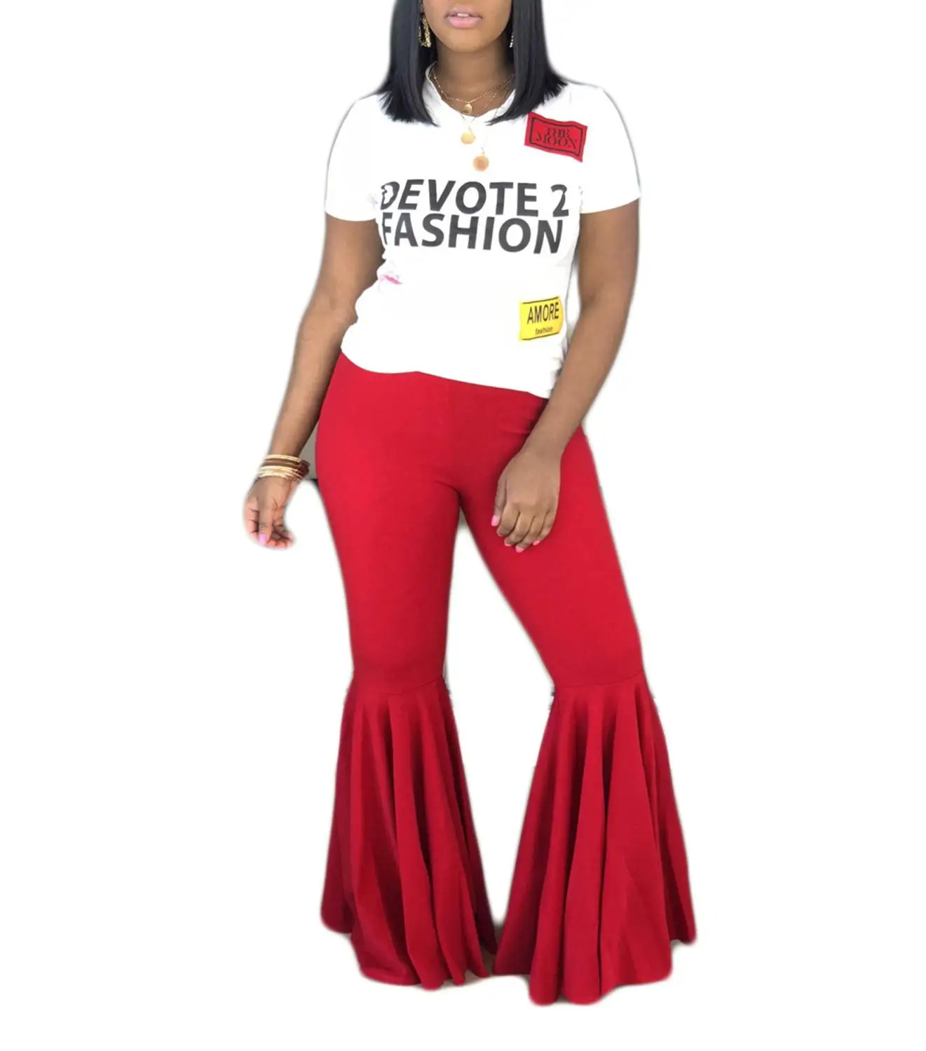 

Women Wardrobe Solid Color Mermaid Stretchy Slim Fit Flare Pants