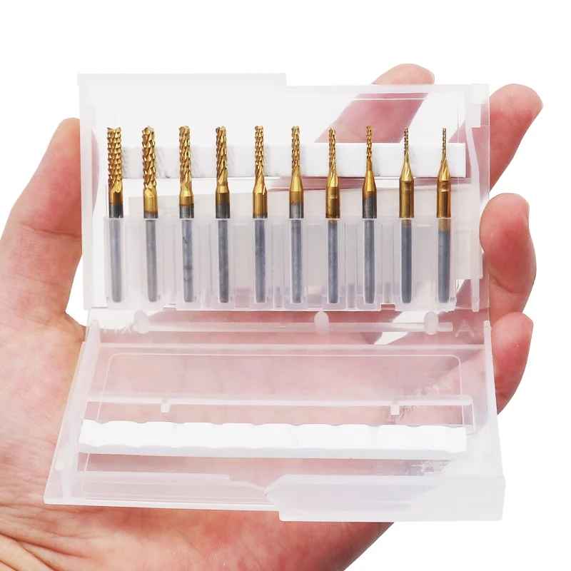 QSTEXPRESS 10Pcs 1/8'' 0.8-3.175mm 0.6-1.5mm PCB Drill Bit Set Engraving Cutter Rotary CNC End Mill