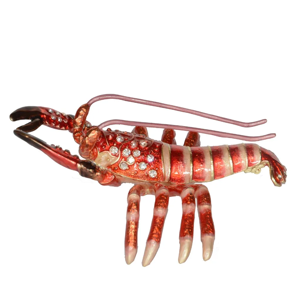 Enameled Lobster Jewelry Box with Inlaid Crystal, Marine Life Trinket Box, Pill Box, Nautical Gifts
