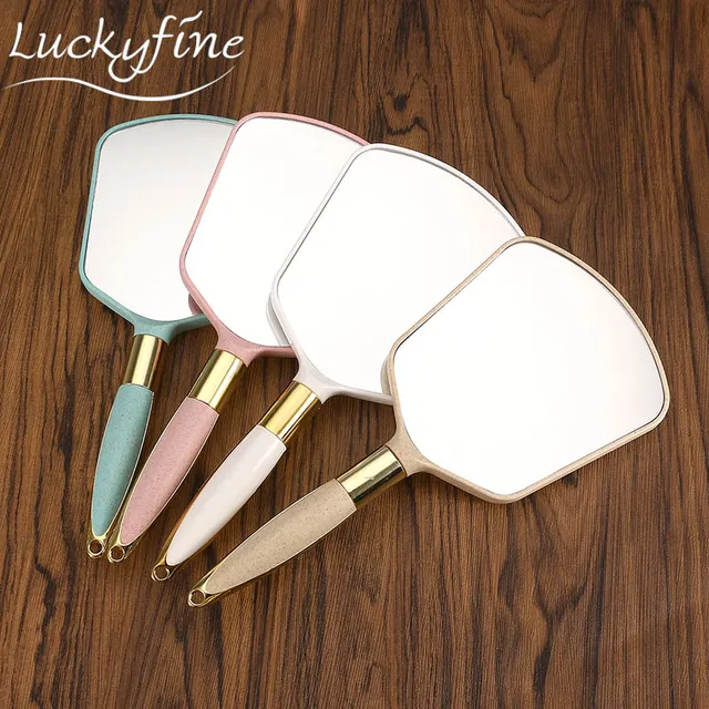 1pcs Cute Pink White Plastic Vintage Hand mirrors Makeup Vanity Mirror