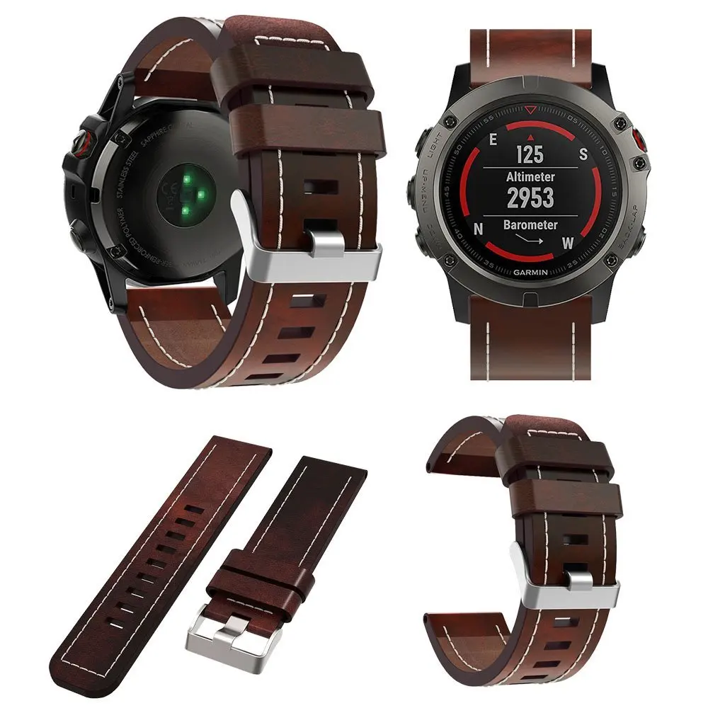 Goede Lederen Band Armband Wrist Bands Vervanging met Duurzaam Vouwen Metalen Sluiting voor Garmin Fenix 3 Fenix 3 HR Fenix 5X Smart