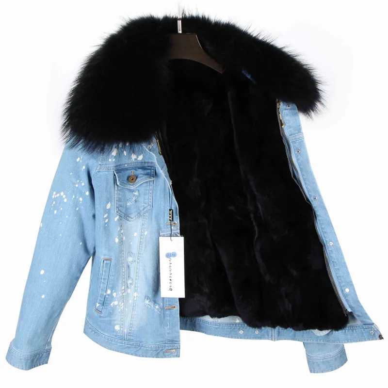 Новое модное женское зимнее пальто воротник мех енота Куртка деним подклад мех лисы бренд стиль парка - Цвет: color 21