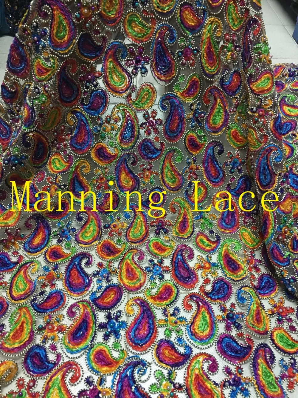 

Nigeria's hot lace embroidery,luxurious Swiss lace embroidery,beautiful Pentagram and 7 colorful pearls in Africa's hot products