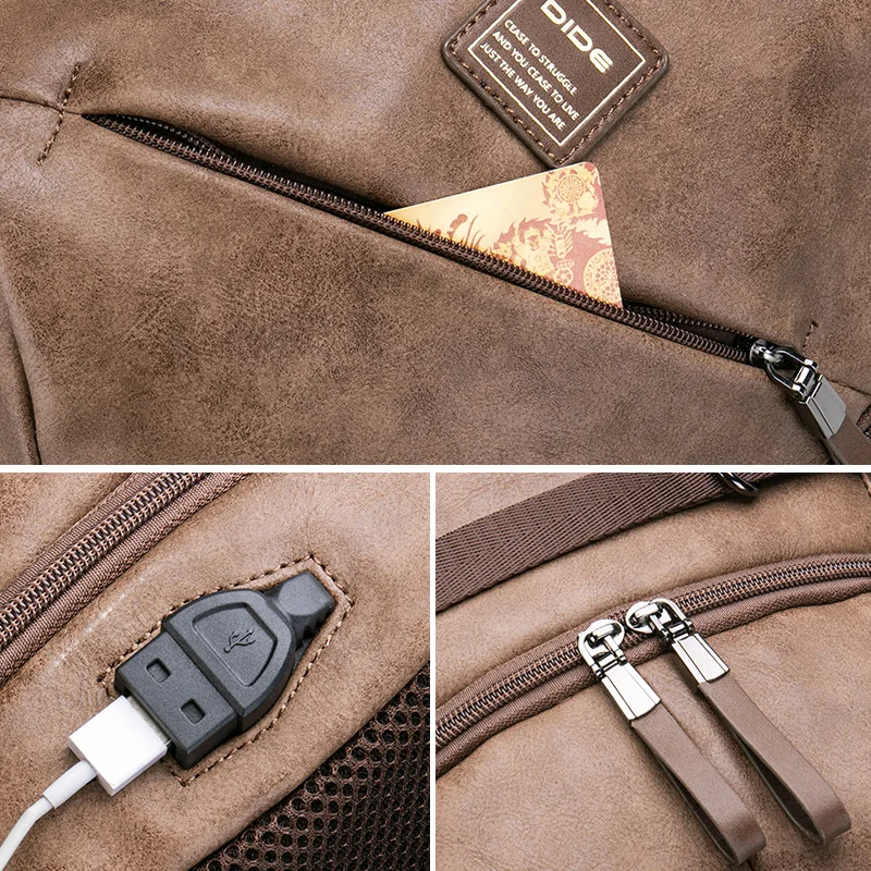DIDE de carga USB 15,6 pulgadas portátil mochilas para la escuela bolso hombre Mochila Vintage Casual de cuero Mochila bolsa de los hombres 2018 DIDE de carga USB 15,6 pulgadas portátil mochilas para la escuela bolso hombre Mochila Vintage Casual de cuero Mochila bolsa de los hombres 2018