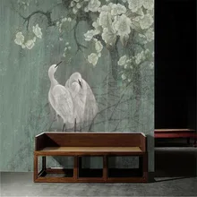 Pintura china Egret nuevo estilo chino arte de pared pluma pintado a mano flores y pájaros vintage chino personalizado papel tapiz mural