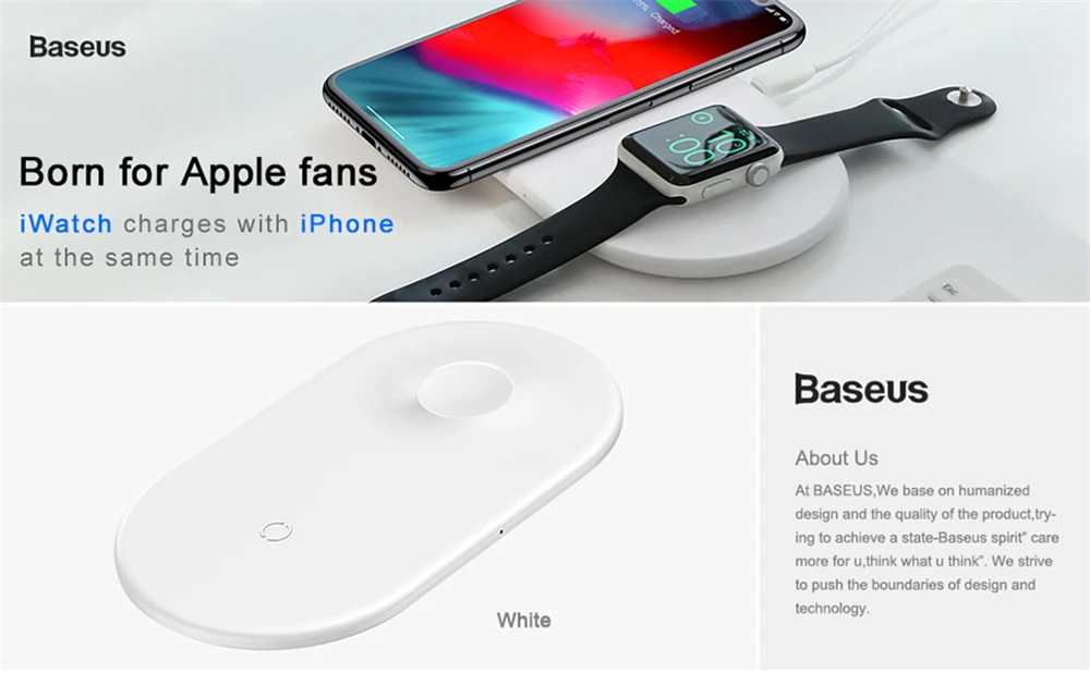 BASEUS BSWC-P19 Double Bases Smart 2-in-1 Wireless Charger Fast Charging Pad - White