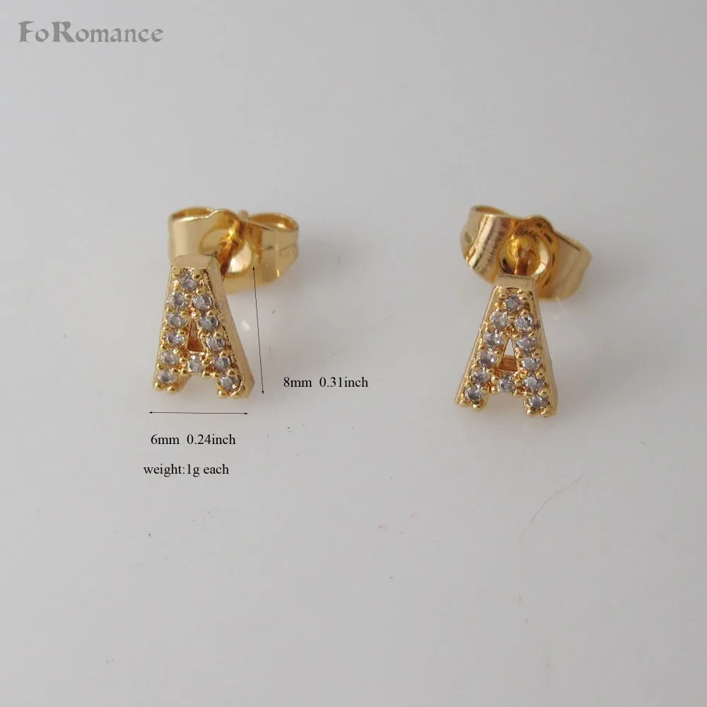 FoRomance/циркониевые камни вставленные буквы инициалы сверкающие серьги-гвоздики 26 букв желтое золото GP-золотой цвет наложения