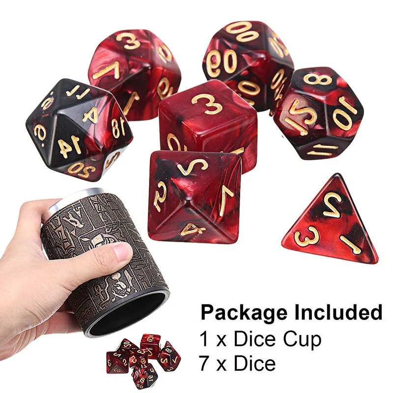 7 Pcs Polyhedral Dices + Leather Dice Cup For Dungeons and Dragons DND RPG MTG