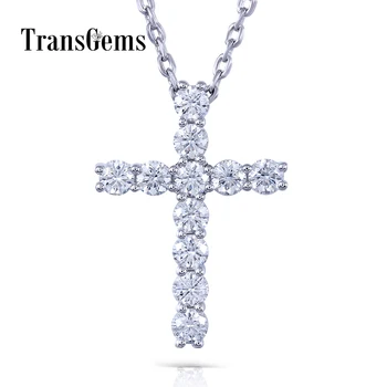 

Transgems 14K 585 White Gold Cross Shaped 3MM*11pcs F Color Moissanite Brilliant Cross Pendant Necklace for Women Birthday Gifts