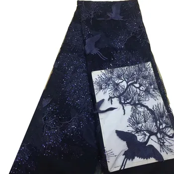 

High Quality Nigeria Mesh Lace Navy Blue Embroidered African French Lace Fabric Sequin Tulle Lace Fabric For Wedding X874-2