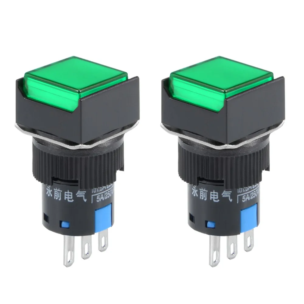 

UXCELL 2 Pcs Switches 16mm Latching Push Button Switch Green Square Button 1 NO 1 NC Switch Accessories Electrical Equipment