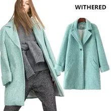 Увядшее шерстяное длинное пальто для женщин, английский винтажный светильник, зеленый цвет, отложной воротник, на одной пуговице, рукав летучая мышь, Трендовое пальто для женщин