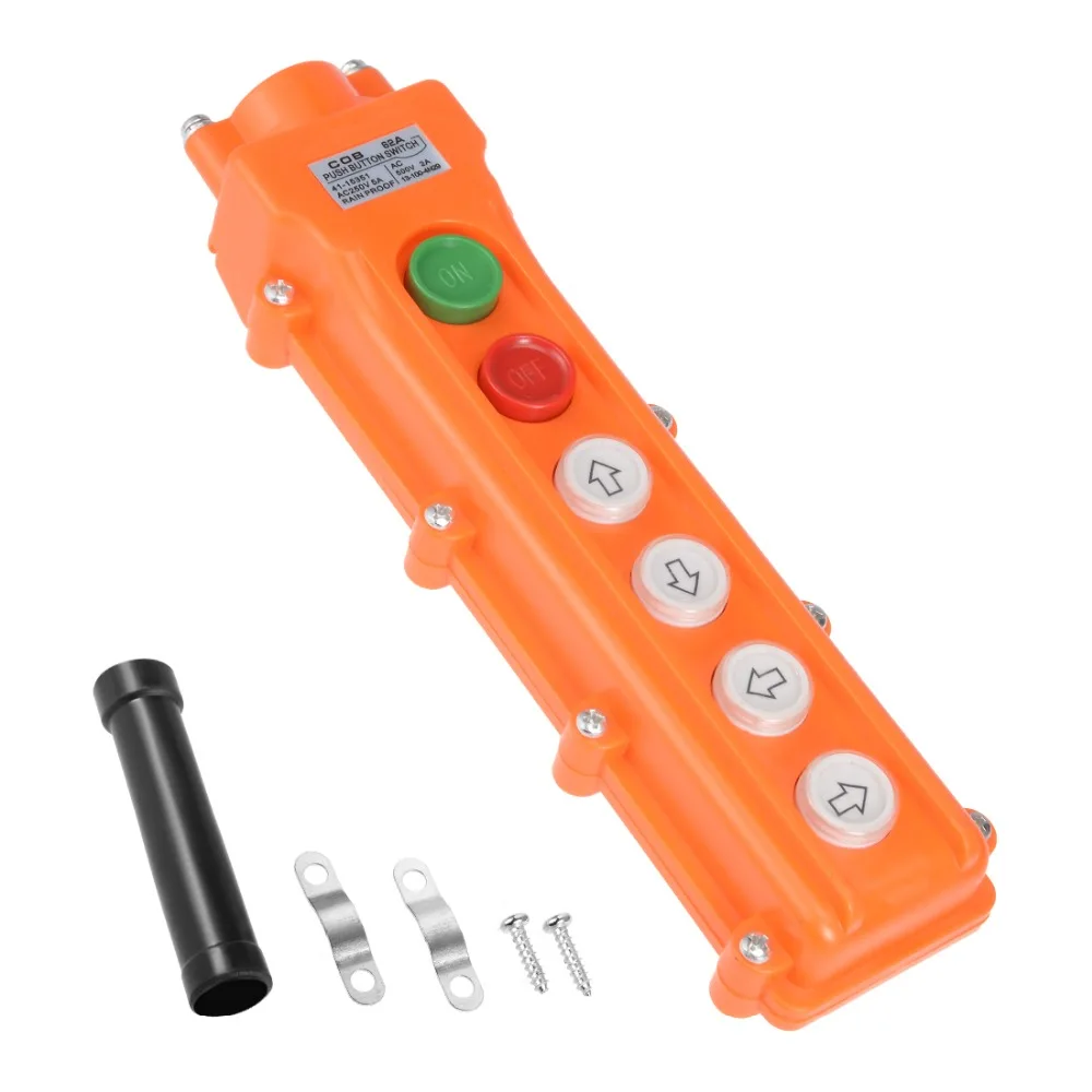

UXCELL 2Pcs Switches Rainproof Hoist Crane Pendant Control Station Push Button Switch Up Down Left Right On Off 2/6 Ways Orange