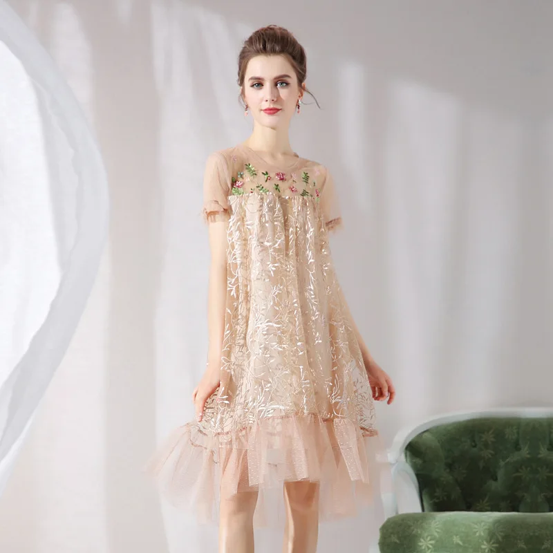 

XXXL 4XL 5XL Plus Size Dress Vintage Floral Embroidery Mesh Woman Elegant Dress Runway 2018 Fairy Princess Women Summer Dress