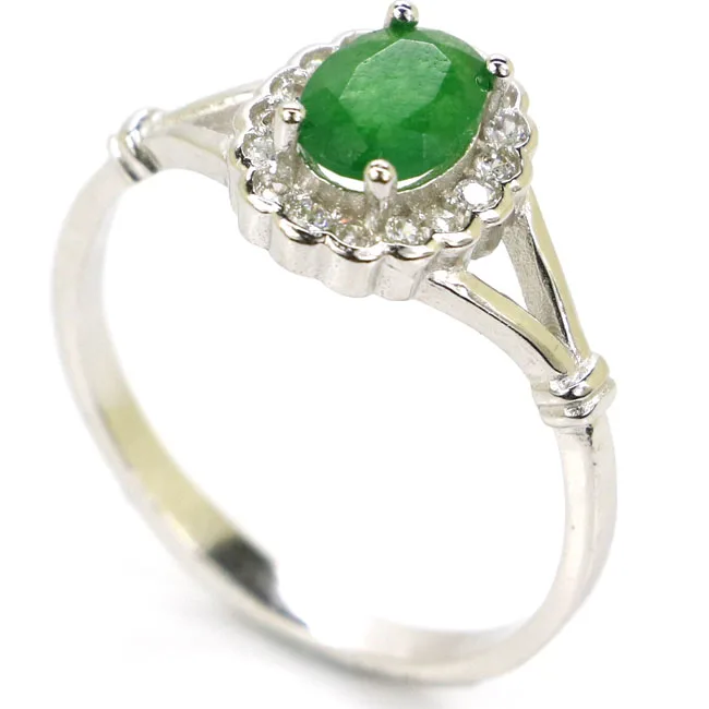 

1.9g Real 925 Solid Sterling Silver 2018 New Designed Top Real Green Emerald Gift For Girls Rings US 7.5# 19x10mm