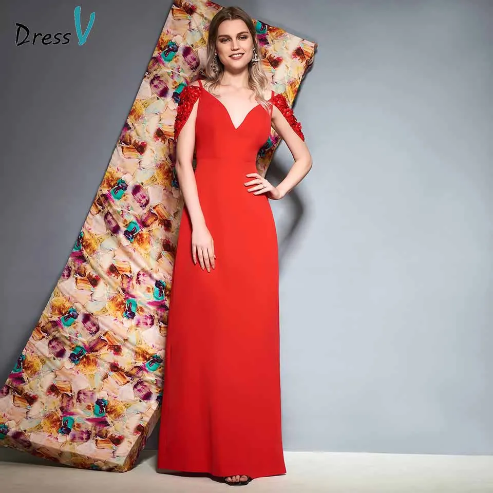 Dressv красное вечернее платье на бретелях Спагетти длиной до пола без рукавов с