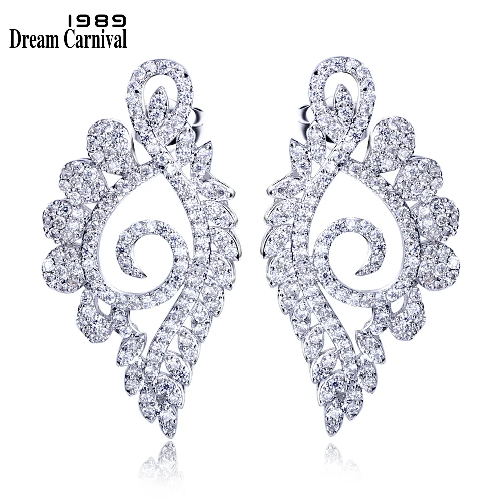 

DreamCarnival 1989 New Angel Wing Design Fancy White Zirconia Rhodium color Top Luxury Gift Stud Earrings for Women SE07462