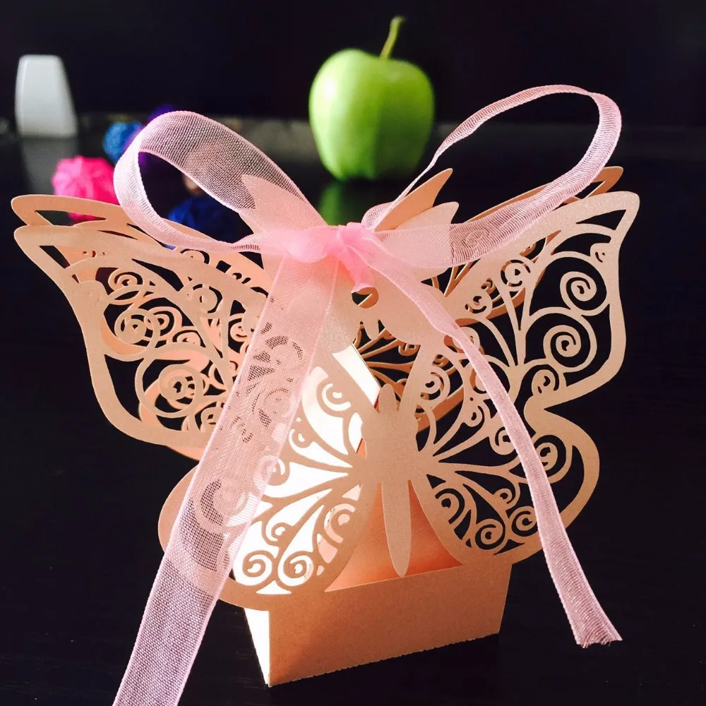 50 шт в наборе, полый, для конфет коробки свадебный подарочный пакет бумажный декор в виде бабочек с бантом для свадебной церемонии, душ сувениры для гостей праздника вечерние поставки