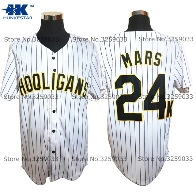 Mens Bruno Mars Jersey #24 24K Hooligans Pinstriped BET Awards Throwback Baseball Jersey MAN Uniforms Stitched Button Down Shirt