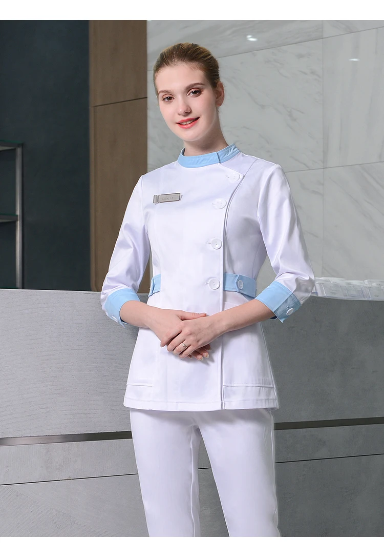 Красота салон работы костюмы 2018 Новая мода больницы халат медсестры + брюки для девочек комплект ногтевой магазин персонал рабочая одежда
