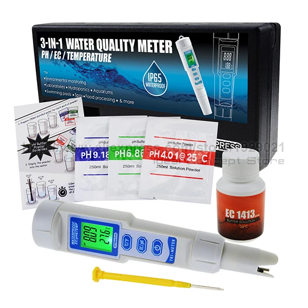 3 в 1 ручка Тип pH/EC/измеритель температуры ATC качество воды комбо мультипараметрический ацидометр Тест-Комплект для аквариумов