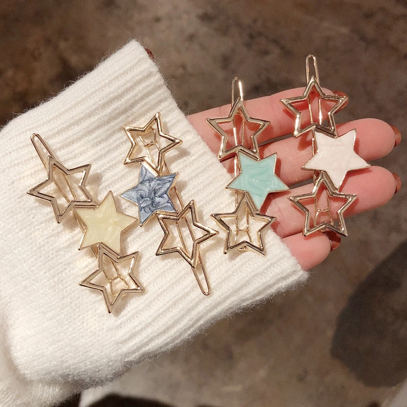 

Korea Chic Style Woman Little Fresh Star Clip Girls Metal Simple Lovely Hair Clips Hair Accessories
