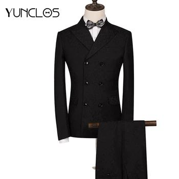 

YUNCLOS Fashion Men Wedding Suit Double Breasted 2 Pieces Slim Fit Men Tuxedos Party Dress Elegant Male Suits