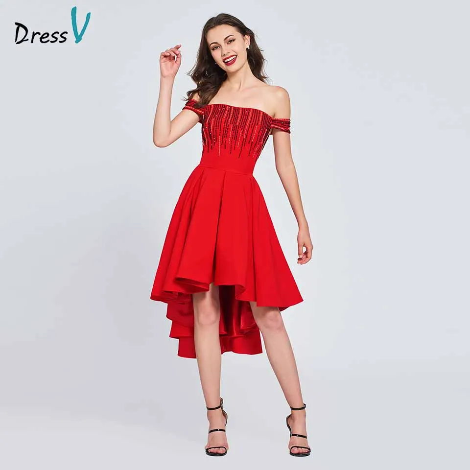 Красное коктейльное платье Dressv с открытыми плечами элегантные бусинами а